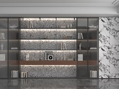 Modern Storage Cabinet Shelving Unit With Glass Doors And LED Lighting In Contemporary Interior 3d model