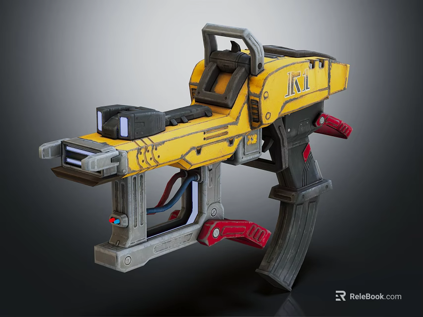 Futuristic Yellow ISL Rifle With Mechanical Design Red Gray Components 3d model 