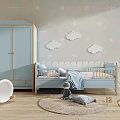 Blue Kids Desk With Star Cloud Wall Decor And Toy Accessories In Bedroom