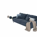 Gray Two Seater Sofa With Multiple Cushions And Striped Throw Blanket 3d model
