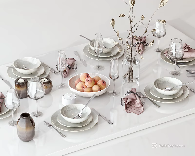 Elegant Dinnerware Set For Sophisticated Table Setting 3d model 