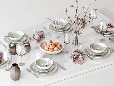 Elegant Dinnerware Set For Sophisticated Table Setting 3d model