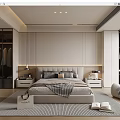 Modern Bedroom Interior With Large Bed Nightstands Table Lamps Rug And Open Closet