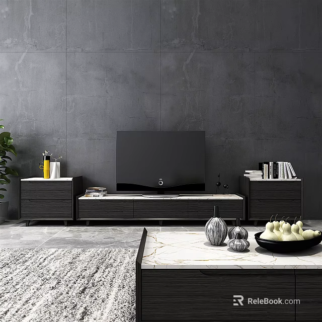 Modern TV Stand Featuring Flat Screen TV Side Cabinets And Decorative Items 3d model