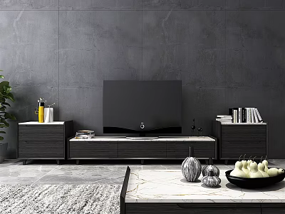 Modern TV Stand Featuring Flat Screen TV Side Cabinets And Decorative Items 3d model