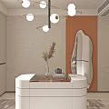 Elegant Walk in Closet with White Cabinets Hanging Clothes Storage Shelves Dressing Table Pendant Lighting