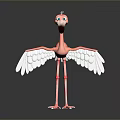 Cute 3D Cartoon Flamingo Standing With Open White Wings And Pink Body
