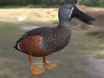 Aquatic Animal Duck Featuring Grey Head Black Beak Brown Spotted Feathers And Orange Feet 3d model