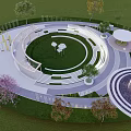 Modern Circular Park Landscape With Green Lawn Walking Paths Benches And Trees