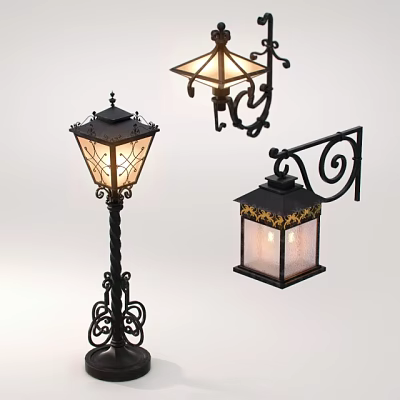 Classic Outdoor Lights With Decorative Metal Frame And Glass Shade Design 3d model