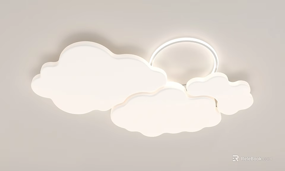Cloud Shaped Ceiling Light With Multiple Clouds And Central Circular Ring For Kids Room 3d model 