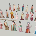 Multiple Chinese Ancient Female Figures in Various Traditional Hanfu Costumes
