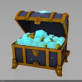Open Treasure Chest Filled With Blue And Yellow Gemstones And Gold Accents