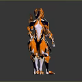 Two Characters In Orange Black Mechanical Armor With Bio Inspired Design Features 3d model