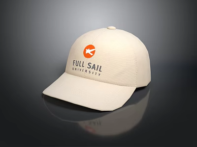 Cream Colored Casual Cap With Orange Circular Logo And Full Sail University Text 3d model
