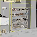 White Multi Tiered Shoe Rack for Storing Shoes in Modern Interior with Woven Basket