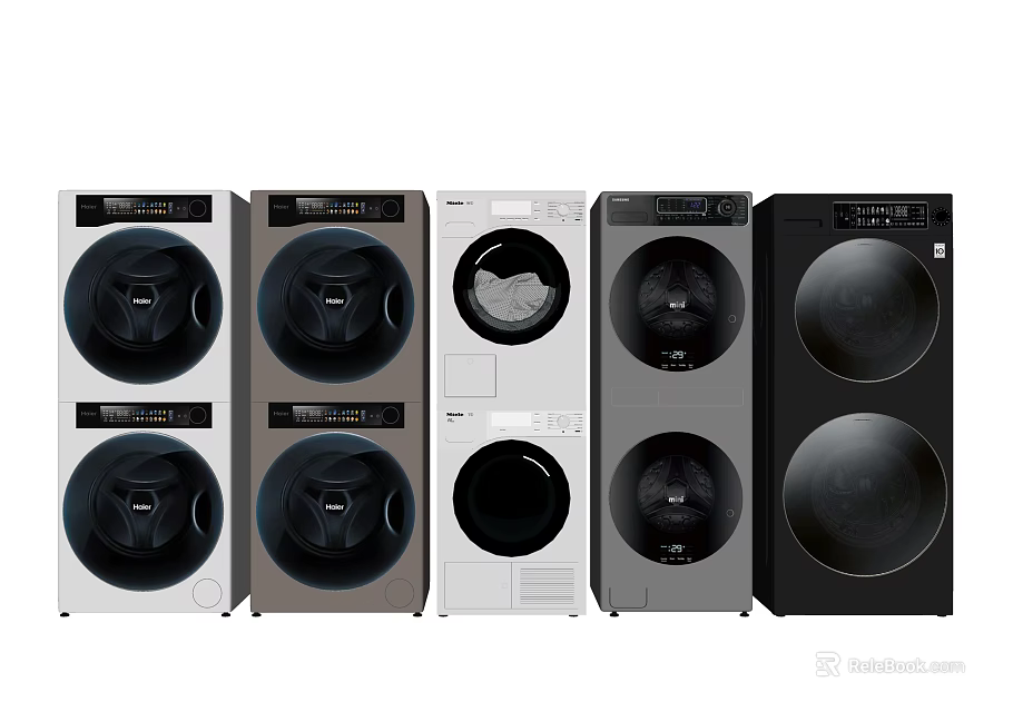 Stylish Modern Washing Machines With Various Color Options And Designs Side By Side 3d model 