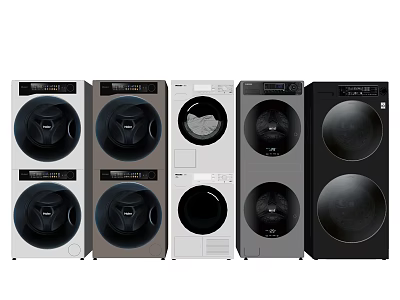 Stylish Modern Washing Machines With Various Color Options And Designs Side By Side 3d model