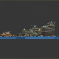 Cartoon Scene With Island Multiple Regions Green Grass Stones Small Buildings And Blue Water