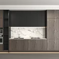 Modern Kitchen Interior With Gray Cabinets Marble Countertop Black Backsplash And Appliances