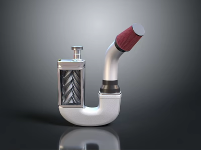Modern Pipe Shaped Household Item With Silver Metal Body And Red Filter Head 3d model