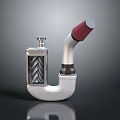 Modern Pipe Shaped Household Item With Silver Metal Body And Red Filter Head