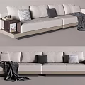 Modern Multi person Sofa with Light Color Cushions Throw Blanket and Side Table Decor 3d model