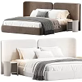 Elegant Modern Double Bed With Brown Headboard White Linen Sheets Gray Blanket Pillow And Nightstand