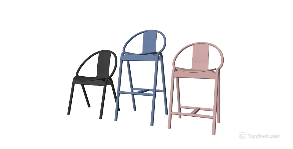 Modern Minimalist Bar Stools With Black Blue Pink Round Backrest Designs 3d model 