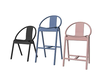 Modern Minimalist Bar Stools With Black Blue Pink Round Backrest Designs 3d model