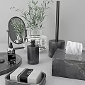 Modern Bathroom Accessories Black Soap Dispenser Marble Toothbrush Holder Tissue Box And Green Plant
