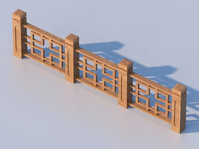 Wooden Railing with Intricate Lattice Design and Sturdy Decorative Posts 3d model