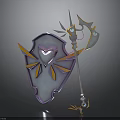 Purple Shield And Decorative Staff With Heart Shaped Emblem And Ornate Details