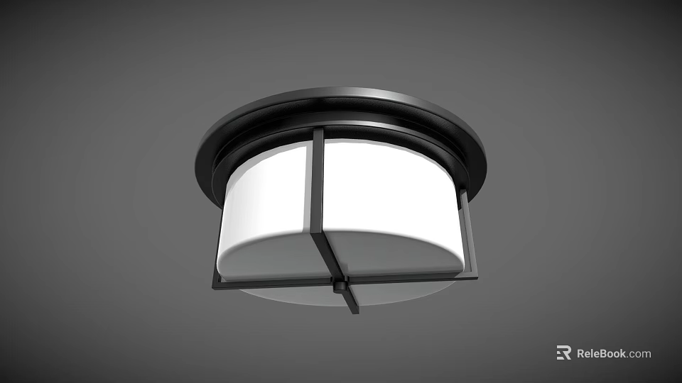 Modern Circular Ceiling Light With Black Frame And White Shade 3d model 