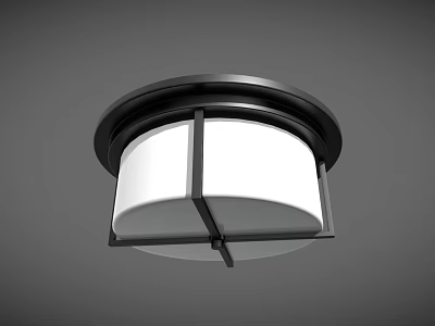 Modern Circular Ceiling Light With Black Frame And White Shade 3d model