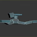 Blue 3D Mechanical Model With Multiple Extended Arms Cannon Like Components And Supportive Structures