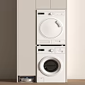 White Stackable Washing Machine and Dryer in Modern Integrated Cabinet Design 3d model