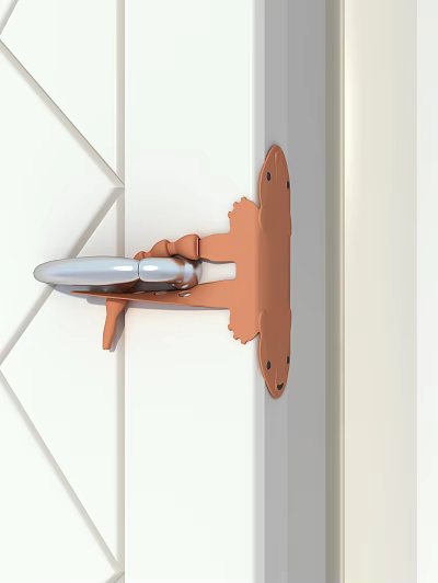 Stylish Metal Door Latch Installed On White Door 3d model Stylish Metal Door Latch Installed On White Door 3d model