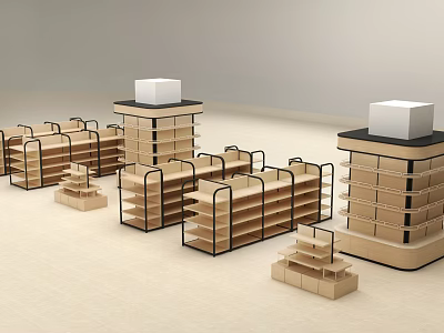 Shopping Mall Counter With Multiple Wooden Metal Display Shelves For Retail Products 3d model