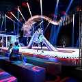 Fashion Runway Stage Design With White Platform Red Border Black White Stripes And Lighting
