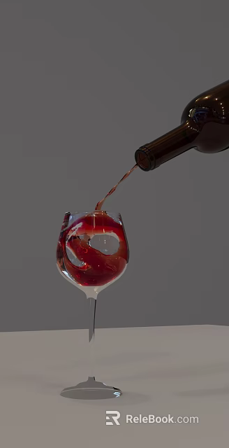 Red Wine Being Poured from Wine Bottle into Elegant Wine Glass 3d model 