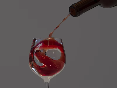 Red Wine Being Poured from Wine Bottle into Elegant Wine Glass 3d model