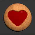 Delicious Round Cookie with Red Filling Center and Golden Crust