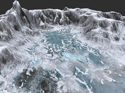 Snow Covered Micro Terrain With Mountain Ridges And Glacial Lake 3d model