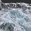 Snow Covered Micro Terrain With Mountain Ridges And Glacial Lake