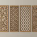 Ornate Wooden Carved Windows With Various Intricate Patterns Displayed On Wall 3d model