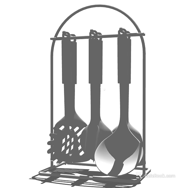 Stainless Steel Kitchen Utensil Holder With Hanging Spatula Slotted Spoon And Ladle 3d model 