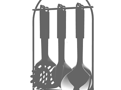 Stainless Steel Kitchen Utensil Holder With Hanging Spatula Slotted Spoon And Ladle 3d model