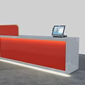 Red Modern Reception Desk With Sleek Metal Frame And Tablet Device 3d model