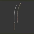 Traditional Weapon Two Long Blades With Decorative Patterns And Ornate Scabbard